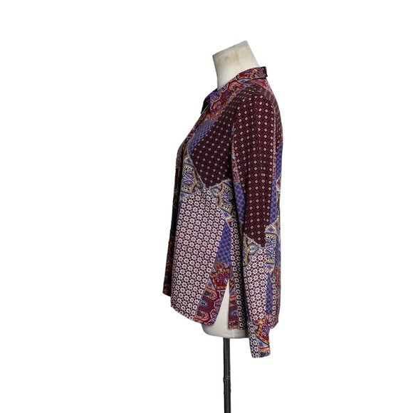 Crosby red blue patchwork long sleeves hidden buttons shirt size Small - Picture 6 of 9